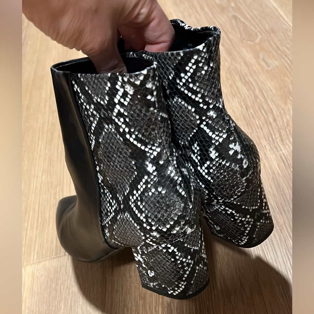 Black and Snake Print Women's Ankle Boots